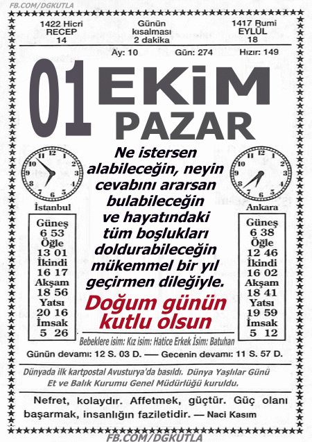 01 Ekim’de Doğanlar için Takvim Yaprağı, Kartlar