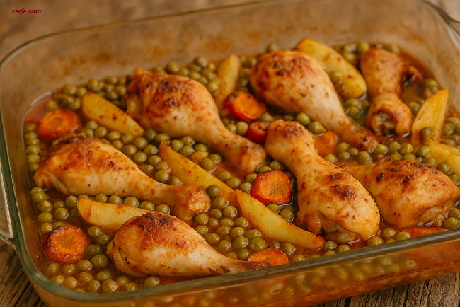 Fırında Patatesli Bezelyeli Tavuk Tarifi