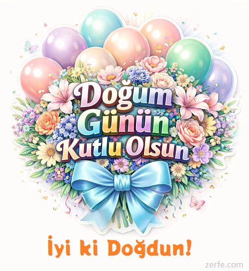 balonlu doğum günü tebrik kartı