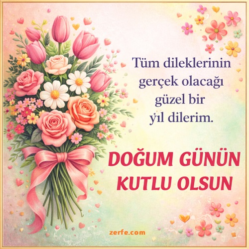 Çiçekli Doğum Günü Tebrik Kartı