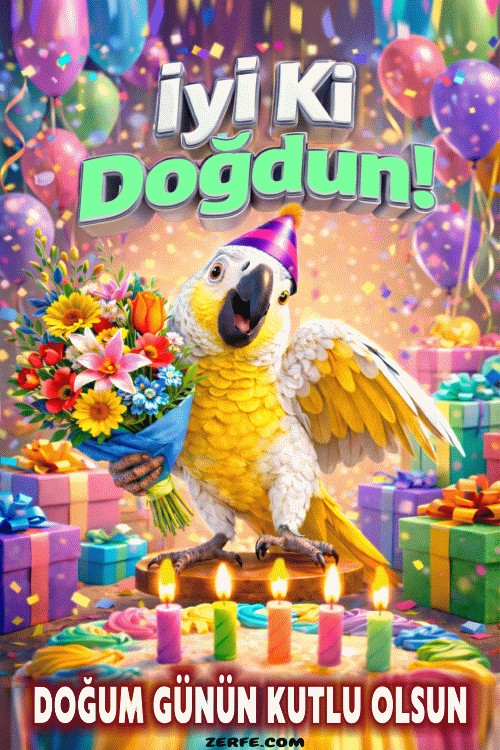 Papağanlı Doğum günü tebrik gif
