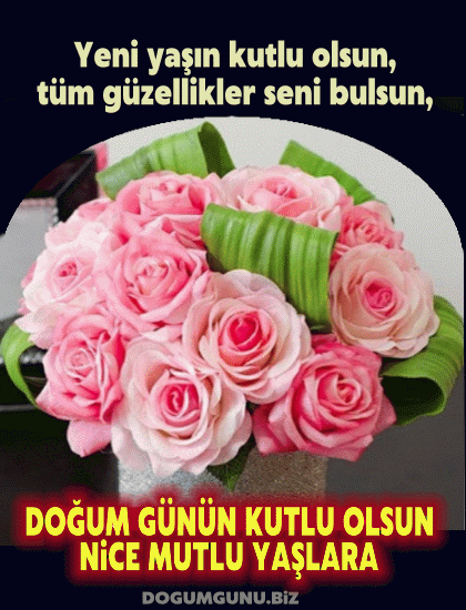 Pembe güllerle doğum günü kutlama kartı (GIF)