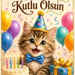Kedili Doğum günü tebrik kartı