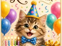 Kedili Doğum günü tebrik kartı