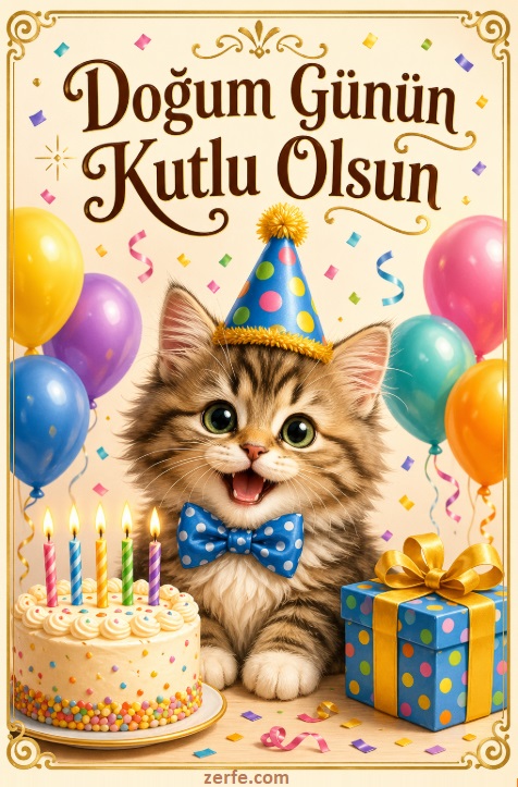 Kedili Doğum günü tebrik kartı