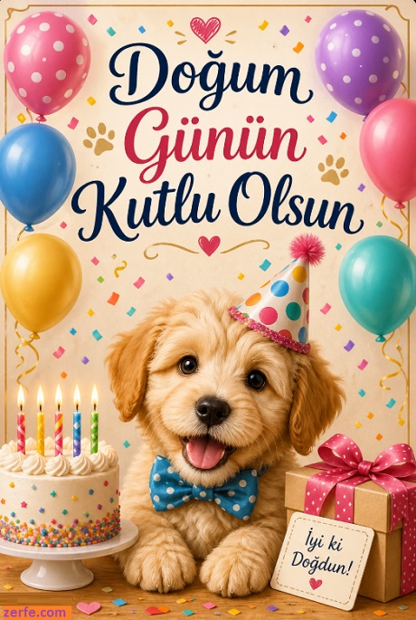 Köpekli Doğum Günü Kartı